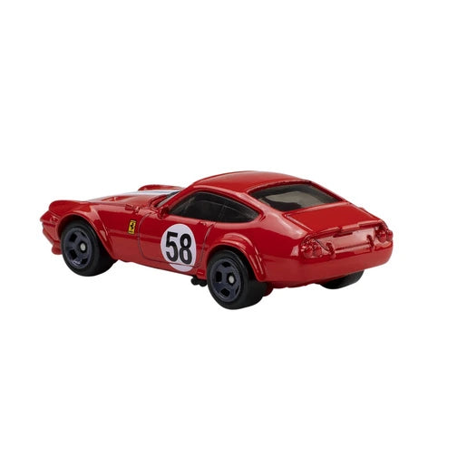 Hot Wheels Ferrari red number 58 race car with black wheels and racing graphics