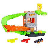 Hot Wheels City Croc Pizza Attack playset with crocodile track, pizza shop, car and two track adapters