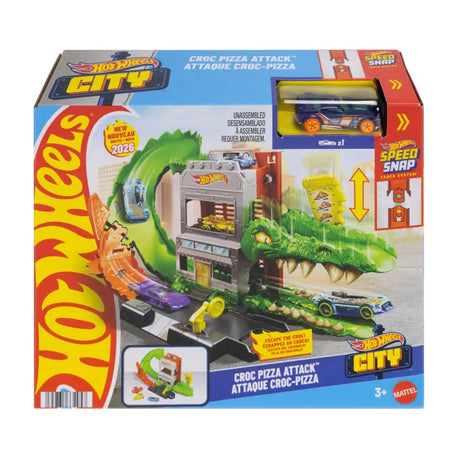 Hot Wheels City Croc Pizza Attack playset in retail packaging