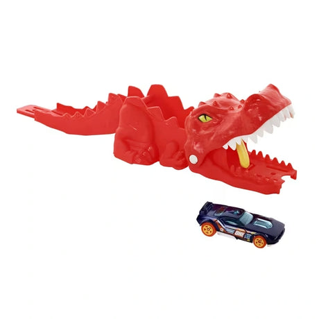 Hot Wheels City Nemesis Launcher Assortment showing red jawed launcher with blue Hot Wheels car