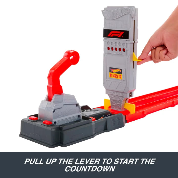 Hot Wheels F1 Race Starter Track Set countdown lever being raised