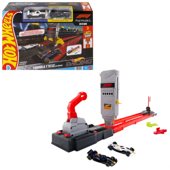 Hot Wheels F1 Race Starter Track Set packaging with track and two cars