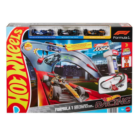 Hot Wheels Formula 1 Sprint Race Track Set box with 3 die-cast F1 cars featured on packaging in Ireland.