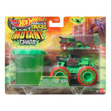 Hot Wheels Monster Trucks Mutant Chaos green monster truck with red wheels, diecast car and slime in retail packaging