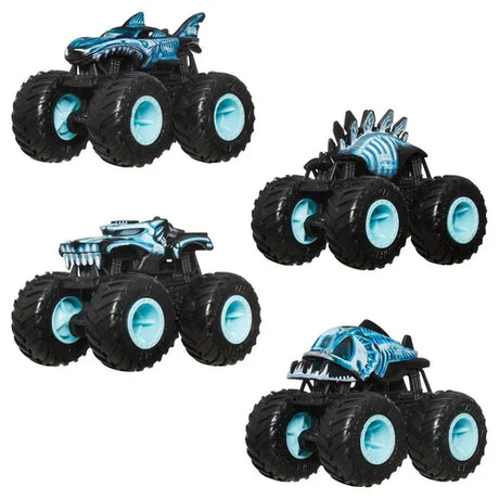 Hot Wheels Monster Trucks X-Ray 4-Pack set featuring four translucent monster trucks with giant wheels in Ireland.
