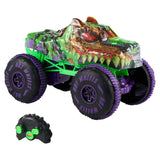 Hot Wheels Mutant Chaos Wreckin' Wolf RC with sculpted wolf head, green body, purple wheels and controller