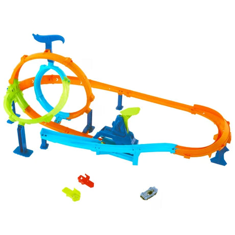 Hot Wheels Rapid Launch Cyclone track set with crossing loops, launcher, car and track connectors