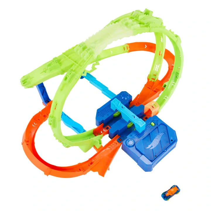 Hot Wheels Stunt Tracks Hypersphere Crash angled view showing the booster and looping track