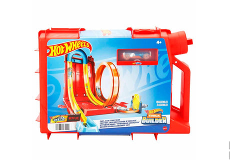 Hot Wheels Track Builder Fuel Can Stunt Box packaging with car and illustrated track design in Ireland.