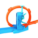 Hot Wheels Track Creator Triple Loop Frenzy Kit close-up of slam launcher and loop section in Ireland.