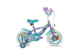 Huffy Disney Frozen kids bike shown from the side with stabilisers 