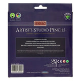 Back of the Icon Artist's Studio 24 colour pencils box with product information and barcode