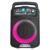 iDance Groove X1 speaker front view with pink light ring