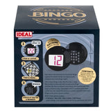 Back of IDEAL Deluxe Electronic Bingo box showing electronic caller, Bingo cards, game instructions and 13 cm caller size