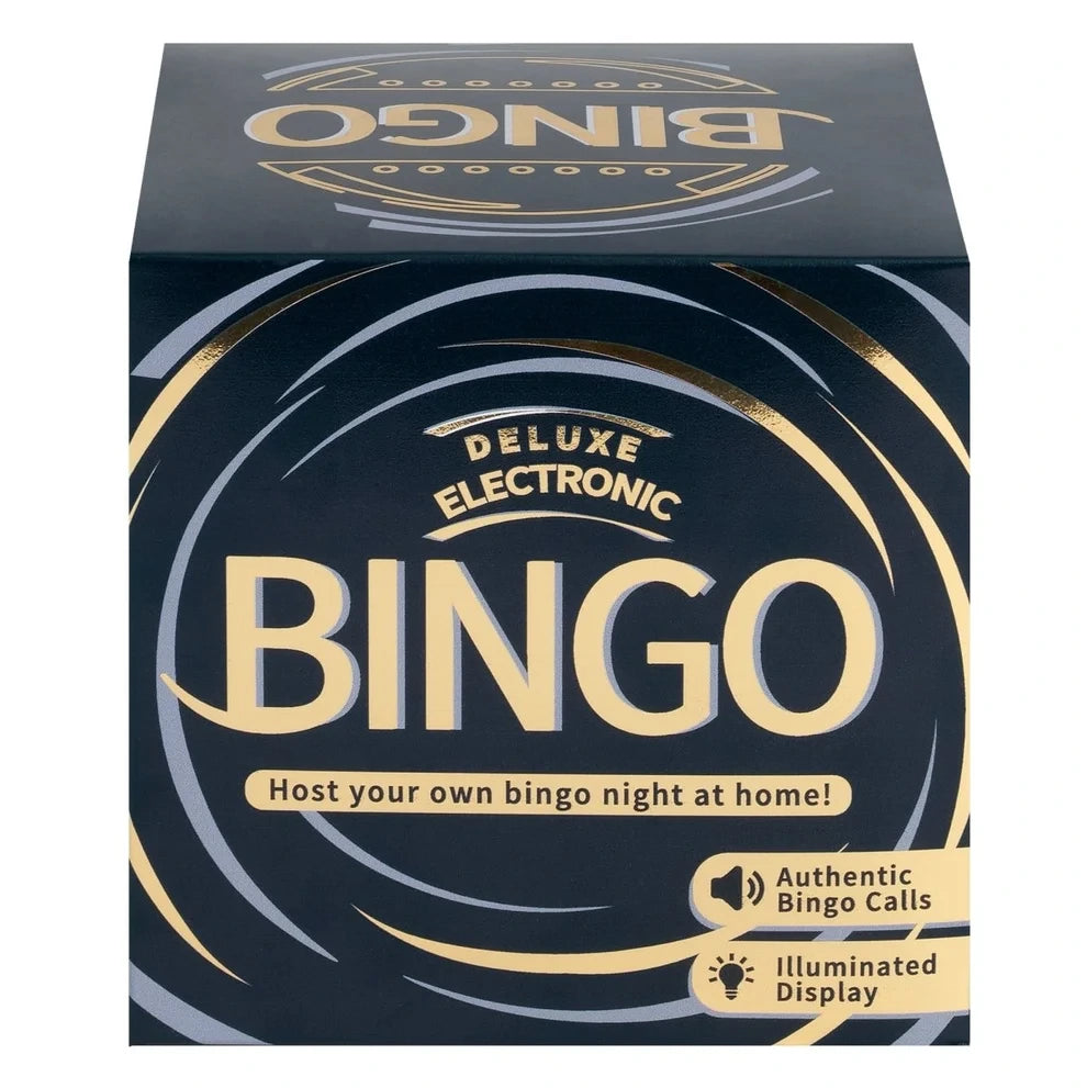 Front of IDEAL Deluxe Electronic Bingo box showing authentic Bingo calls and illuminated display features