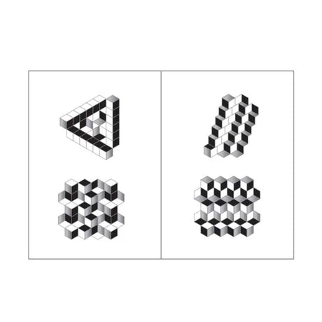 Sample optical illusion patterns built with Illusion Cubes puzzle tiles Ireland