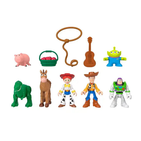 Imaginext Toy Story Andy's Room Pack contents with seven figures and three accessories