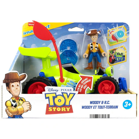 Imaginext Toy Story Woody & R.C. Toy Set packaging front with Woody figure, R.C. car, launcher and discs