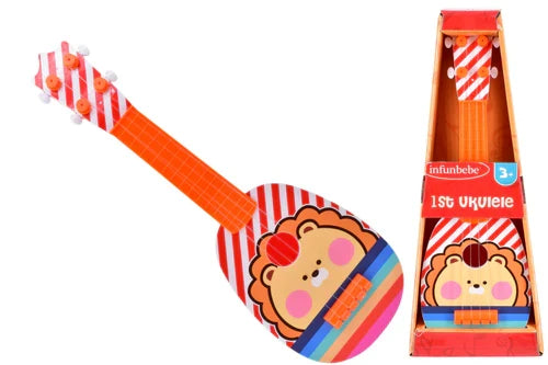 Infunbebe My First Ukulele with rainbow body detail and 3+ age mark on the box 