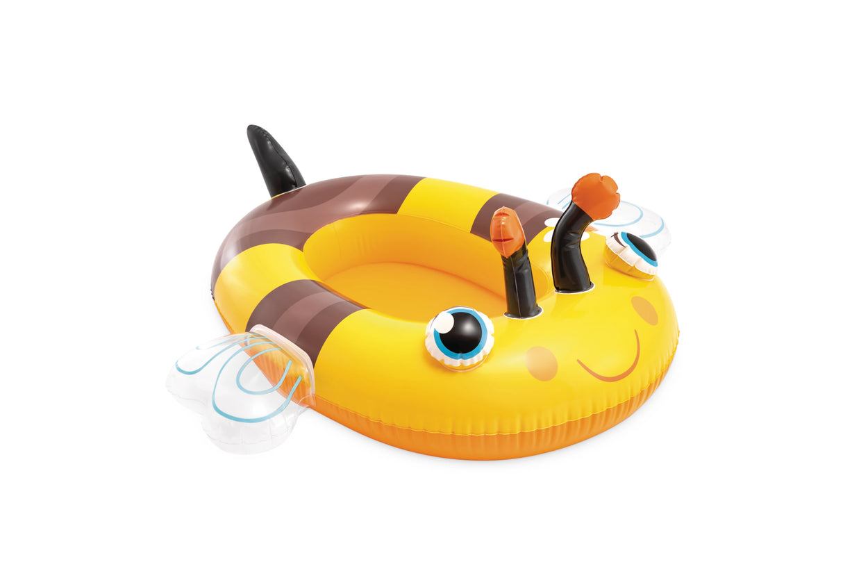 Yellow bee Intex Pool Cruisers boat float on a plain white background