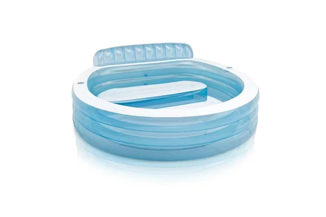 Empty Intex Swim Center Family Lounge Pool inflated on a plain background