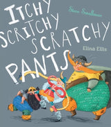 Itchy, Scritchy, Scratchy Pants front cover with large white title text and illustrated Vikings