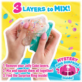 Jelly Cakes Chillin Cakes XL three layer mixing guide showing the slime and clay being squished together to find the mystery ring