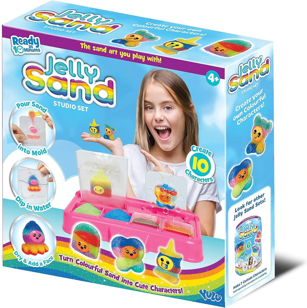 Jelly Sand Super Studio retail box front showing the creation station and finished Jelly Sand characters