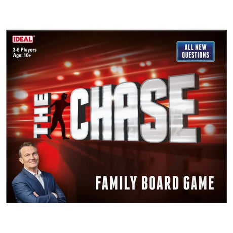 Front of John Adams The Chase Family Board Game box with The Chase logo and All New Questions badge