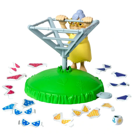 John Adams Windy Knickers Game contents with Granny, spinning washing line, clothing pieces and dice