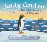 Jonty Gentoo The Adventures of a Penguin picture book showing penguin adventure and icy landscape in Ireland