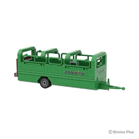 BRIXIES Plus Joskin Betimax viewed from the front side with the long drawbar, green body, JOSKIN logo and open rail structure clearly visible
