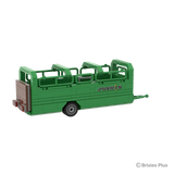 Rear angled view of the BRIXIES Plus Joskin Betimax showing the brown rear gate, side body panels, upper livestock rails and single wheel