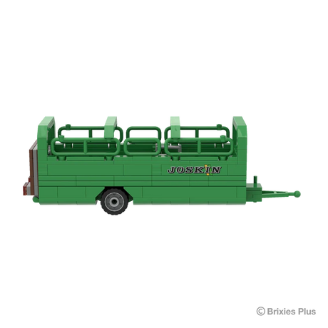 BRIXIES Plus Joskin Betimax in full side profile with the drawbar extending right, JOSKIN side branding, green upper rails and rear gate visible