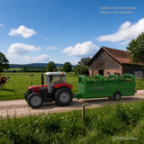BRIXIES Plus Joskin Betimax connected to a red tractor in a farm scene beside a field and barn, with the tractor marked as not included