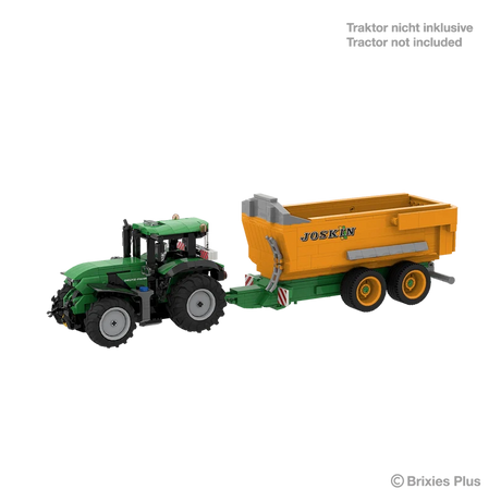 BRIXIES Plus Joskin Trans-KTP connected to a green Deutz tractor for display, with the tractor marked as not included