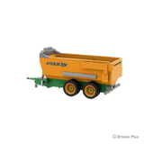 BRIXIES Plus Joskin Trans-KTP viewed from the rear side with the green drawbar extending left, orange tipping body and tandem axle running gear visible