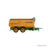 BRIXIES Plus Joskin Trans-KTP in full side profile with the orange body, JOSKIN logo, tandem axle wheels and green drawbar extending right