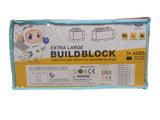 Jumbo building blocks set with product information printed in a panel underneath on a white background