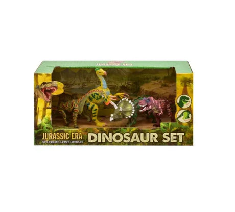 Dinosaur Playset layout with Allosaurus, Stegosaurus, Parasaurolophus, and Triceratops figures – Ireland