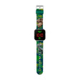 Jurassic World LED watch with silver casing, red digital display and green strap featuring roaring dinosaurs in Ireland.