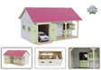 Kids Globe 1:32 Pink Stable with 2 boxes showing the pink roof, green doors, interior panels and side stable details