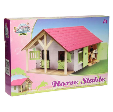 Kids Globe 1:24 pink horse stable farm toy box front showing the stable image