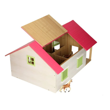 Kids Globe 1:24 pink horse stable farm toy with opening roof and horse figures