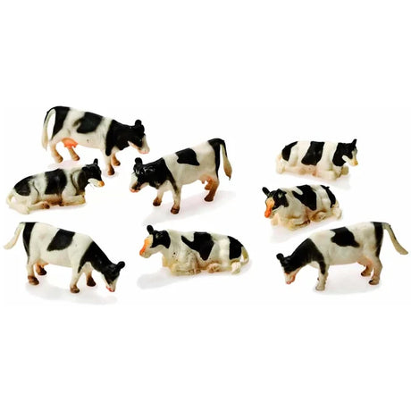 Kids Globe 1:87 black and white cows 8 pack with loose cow figures