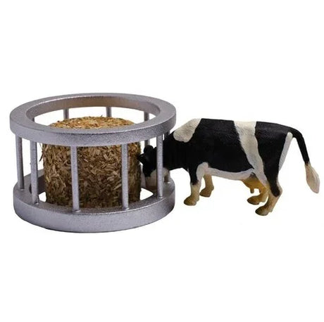Kids Globe Bale Feeder Set with round bale, feeder ring and cow 1:32 scale Ireland