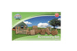 Kids Globe Farming 1:32 Farm Accessory Set 19 piece retail box showing wooden fences, gate, pallets, crates and hay bales on farm scene background