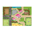 Kids Globe Horse Playmat 100 x 150 cm showing a printed horse riding school scene with roads, paddocks, arena, buildings, parking areas and fenced fields
