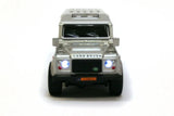 Kids Globe Land Rover Defender silver 1:32 toy front view with working lights Ireland