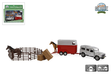Kids Globe Land Rover Horse Transport Set assembled with horses and fencing 1:32 scale Ireland